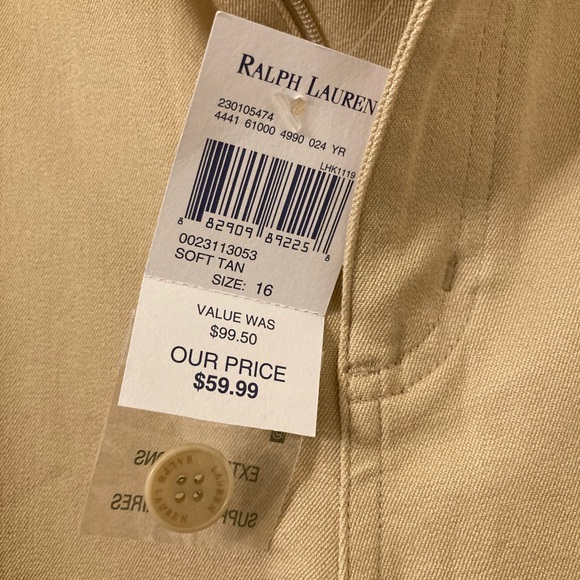 New Ralph Lauren Tan Stretch Jean. Soft Tan. Size 16. - Picture 5 of 8